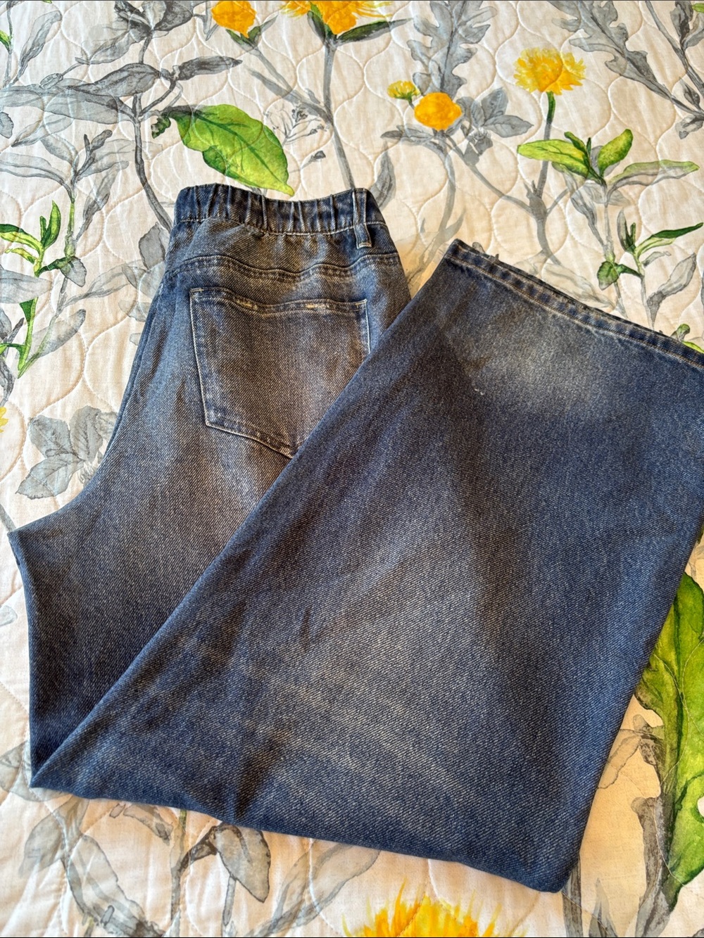 Women’s Dark Blue Denim Elastic Waist Jogger Faux Jeans